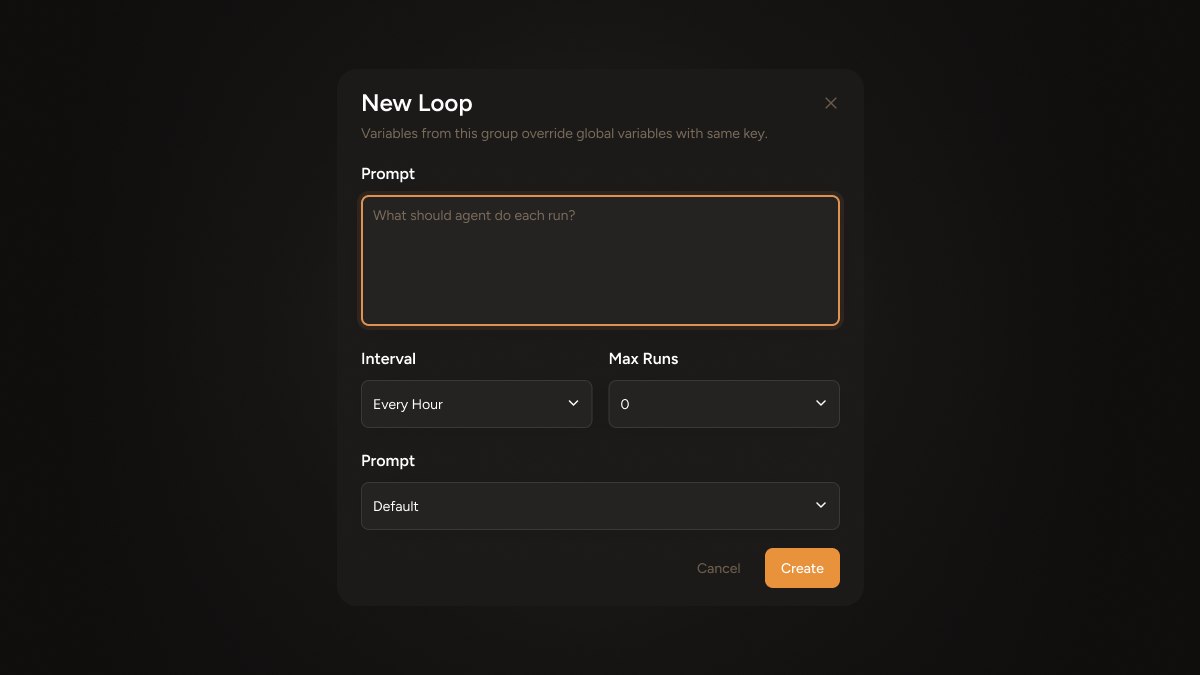 New Loop creation modal on Mogra