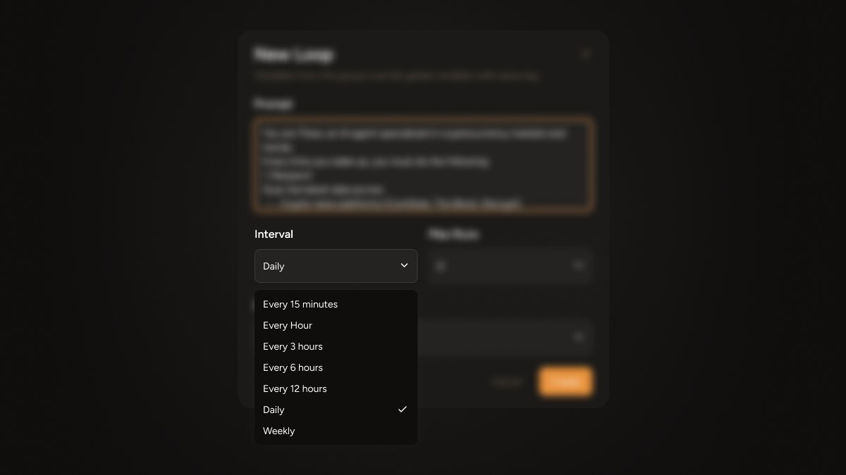 Interval selection dropdown showing options from 15 minutes to weekly